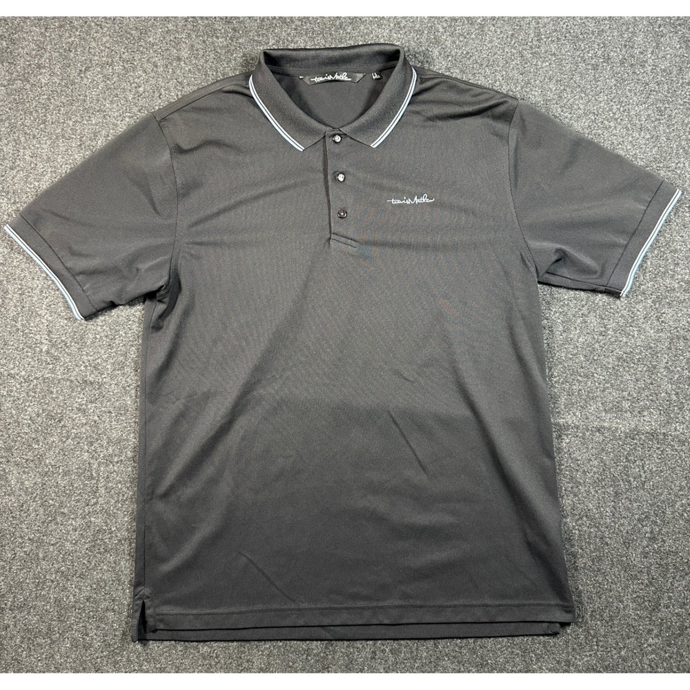 TravisMathew Mens Short Sleeve Polo Shirt Charcoal Grey Blue Tipped Large
